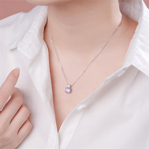 S925 argento puro <span class=keywords><strong>Millennium</strong></span> rosa taglio collana per le donne placcato oro con zircone di lusso fiore viola catena clavicola per regalo - Product Image 3