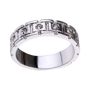 Yunnique – bague en or blanc pour hommes, design géométrique, diamants sertis dans les canaux, bijoux à la mode, cadeau - Product Image 3