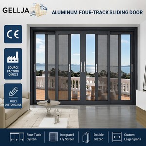 <span class=keywords><strong>Porta</strong></span> scorrevole in vetro con telaio in alluminio nero moderno a <span class=keywords><strong>4</strong></span> pannelli, completata per il design d'interni di villa domesti - Product Image 1