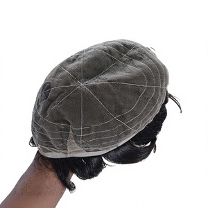 Perruque complète en cheveux indiens vierges Remy pour hommes, lisse, avec raie sur le côté droit, nœuds invisibles de 28 mm, base en soie - Product Image 1