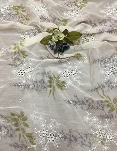 New antique ice silk wrinkle grape flower perforated embroidered fabric lace tulle printing embroidery fabrics