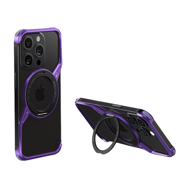 360 Rotating Metal Kickstand Bumper Shell Magnetic Rimless Aluminum Alloy Shockproof Protection Cover Phone Case for Iphone 16