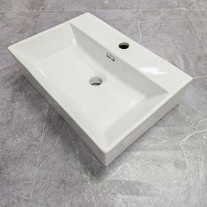 Lavabo Integrado de Cerámica Blanca 510x360mm con un Solo Orificio para Encimera - Product Image 2