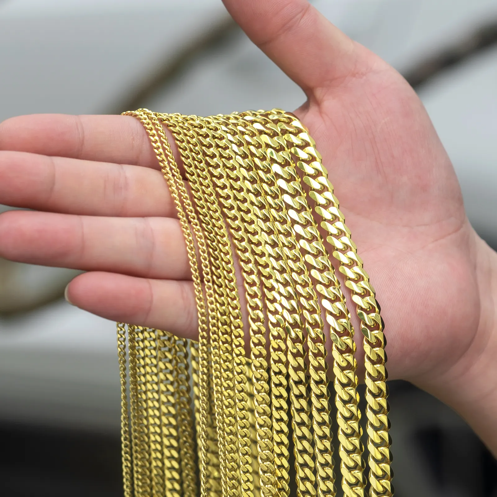 Großhandel defektfreie 14K echte gelbe goldplattierte Riemenkette 2MM 3MM Miami Edelstahl-Schmuck Damen Herren kubanische Halskette