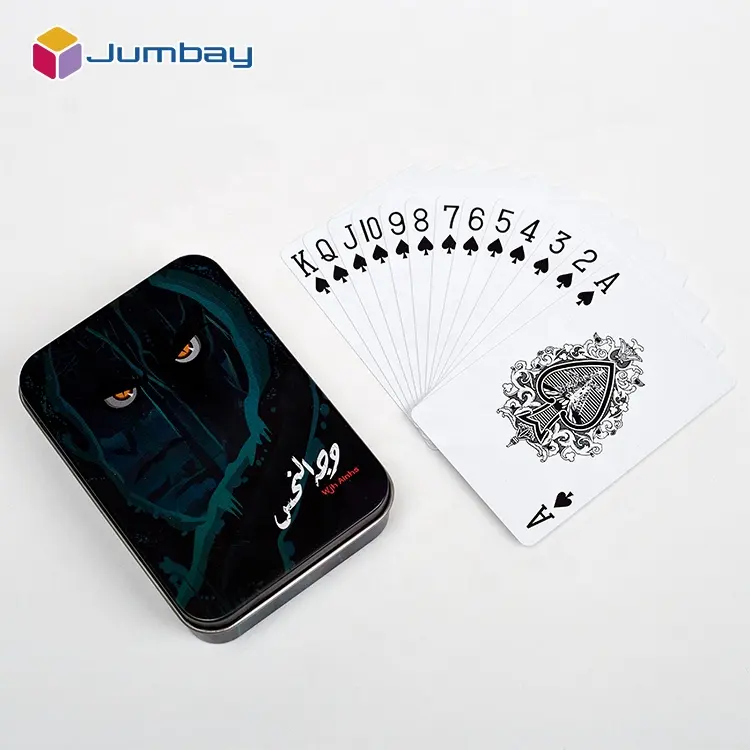 Professionele Persoonlijke Customization Brand Play Card Deck Reclame Poker Papier Custom Printing Speelkaarten Met Metalen Doos