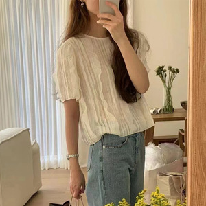 Blusa Coreana de Verão 2026 com Babados, Camisa Feminina Chique de Design Moderno Solta Casual para o Dia a Dia, Tops de Rua, Dropshipping - Product Image 5