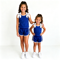 Tenue de cheerleaders pour filles, ensemble deux pièces respirant en fibre de bambou naturelle, haut sans manches personnalisable avec bretelles à nœuds et bordure contrastante
