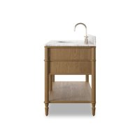 Meuble-lavabo de salle de bain moderne de luxe en bois avec plateau en marbre et vasque simple, design élégant, pour hôtel, villa, salle de bain principale