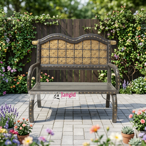 Banc de jardin traditionnel en bois massif antique, 2 places, écologique, durable, fait main, avec finitions en laiton, pour hôtel, ferme, jardin - Product Image 1