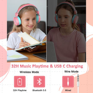 Venta al por mayor micrófono incorporado 94dB Niños Gaming Wireless Bluetooth Kid Auriculares para clases en línea, escuela, reloj <span class=keywords><strong>de</strong></span> animación - Product Image 2