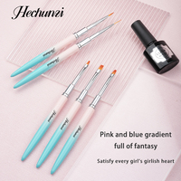 Hechunzi 5 pièces en gros, pinceaux professionnels pour gel UV, manche en métal dégradé bleu-blanc, poils en nylon, pinceaux pour vernis à ongles, fournitures