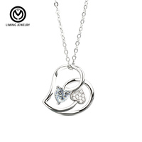 XMA053 Collier Pendentif Cœur Double en Argent 925 avec Moissanite Taille Cœur 0.5CT, Bijou Fin et Délicat pour Femmes