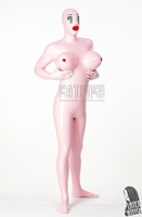 Combinaison en latex rose bébé pour homme, épaisseur 0,4 mm, avec fermeture éclair unidirectionnelle au dos, capuche, gants, chaussettes et protège-chaussures