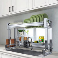 Égouttoir à vaisselle multifonctionnel à double niveau en acier inoxydable pour la maison avec bac d'égouttage au-dessus de l'évier, rangement pour la cuisine
