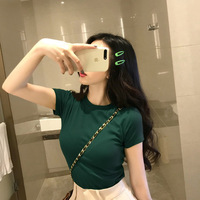 Vente en gros été Sexy couleur unie femmes haut court T-shirts femmes mode T-shirts