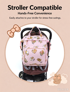 Cute Cartoon Print Mommy <b>Backpack</b>, Lightweight Softback Waterproof Daypack <b>Women</b> Shoulder Bag for Baby Care - Product Image 3