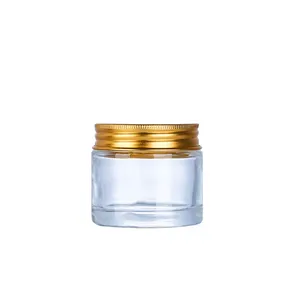 Alta Qualidade Transparente 70ML Rodada Frasco De Vidro Cosmético Tampa de Metal Dourado