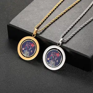 Eyika Custom Gepersonaliseerde Foto 'S Alle Roestvrij Staal Dubbele Zijden Cirkel Geheugen Foto 'S Ketting