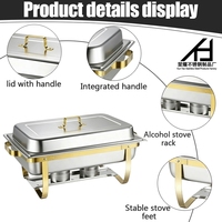 Chauffe-Plat Rectangulaire Commercial en Acier Inoxydable 9L Demi-Doré pour Buffet, Ensemble Chauffe-Plats pour Restaurant, Équipement de Cuisine