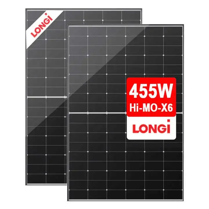 لوحة طاقة شمسية زجاجية فردية Hi-Mox6 Scientist من لونجلي بقدرة 445 وات 450 وات 455 وات أعلى كفاءة لوحة الطاقة الشمسية 23.3%