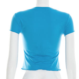 Viviblook J26TP062 Tops de verano para mujer, camiseta informal de manga corta con cuello en V de color sólido, ajustada y sexy - Product Image 3