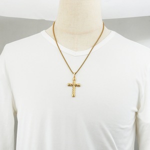 yunnique Stainless Steel <b>Cross</b> Pendant Necklace Gold Color Geometric Design 60cm <b>Chain</b> Gift Jewelry - Product Image 4