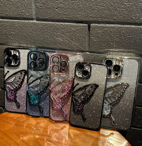 Fancy Mạ <span class=keywords><strong>3D</strong></span> Long Lanh Cát Lẫy Bướm Trường Hợp Điện Thoại Cho <span class=keywords><strong>iPhone</strong></span> 16 15 14 13 12 Pro Max Đầy Đủ Bọc Ống Kính Bảo Vệ Bìa - Product Image 3