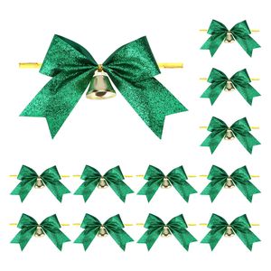Lazo <span class=keywords><strong>de</strong></span> <span class=keywords><strong>cinta</strong></span> con purpurina verde prefabricado <span class=keywords><strong>de</strong></span> Navidad personalizado <span class=keywords><strong>de</strong></span> 4x4 pulgadas con campana <span class=keywords><strong>para</strong></span> embalaje <span class=keywords><strong>de</strong></span> regalo decorativo - Product Image 1