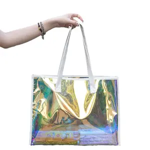 Пляжная сумка на заказ, оптовая продажа, роскошная Водонепроницаемая голографическая прозрачная сумка-тоут с логотипом, женские сумки