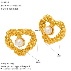 Pendientes de Acero Inoxidable con Perlas y Lazo en Forma de Corazón, Estilo Lujoso y Moderno, Venta al Por Mayor EH154 - Product Image 4