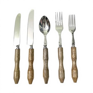 Ensemble de couverts modernes avec manches en bois, en acier inoxydable, vaisselle de mariage, vaisselle de table, décoration de la maison, couverts en argent, ensemble de couverts - Product Image 1