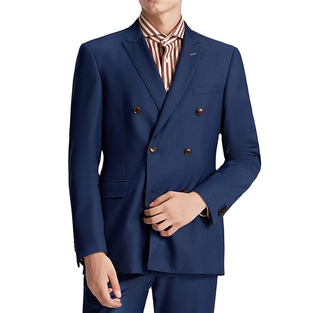 Men's Blue Business Casual Double Breasted Gentleman's Suit Work Formal Men's