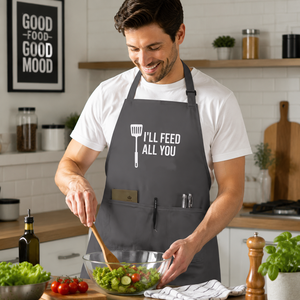 Tablier de cuisine humoristique avec slogan drôle, gris anthracite, sangle de cou réglable, deux poches, <span class=keywords><strong>cadeau</strong></span> fantaisie, personnalisable OEM, vente en gros - Product Image 3