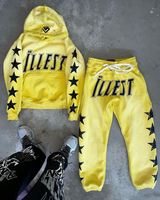 Setelan Hoodie pria, baju olahraga pria Vintage asam cuci kustom