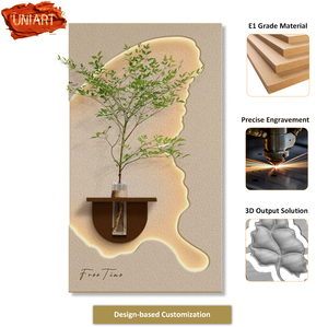 UNIART 3D LEDグロー木壁装飾砂岩レリーフ壁画彫刻ミニマリストホテル回廊グリーン植物花瓶ホールアート装飾 - Product Image 2