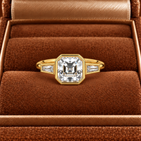 Bague de fiançailles en or massif 14K 18K avec trois diamants de laboratoire taille Asscher et baguette conique, couleur D-E, pureté VS-VVS, 1-3 carats