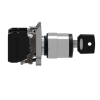 Interruptor de Llave Selector, Harmony XB4, Metal, Negro, 22mm, Llave 455, 3 Posiciones, Retención, 2 NO