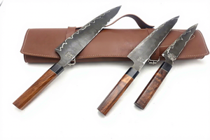 Customized Industrial Grade Carbon Steel Chef Set with Rose Wood Handle High Carbon 1095 Blades (3 <b>Knives</b>) Razor <b>Sharp</b> - Product Image 5