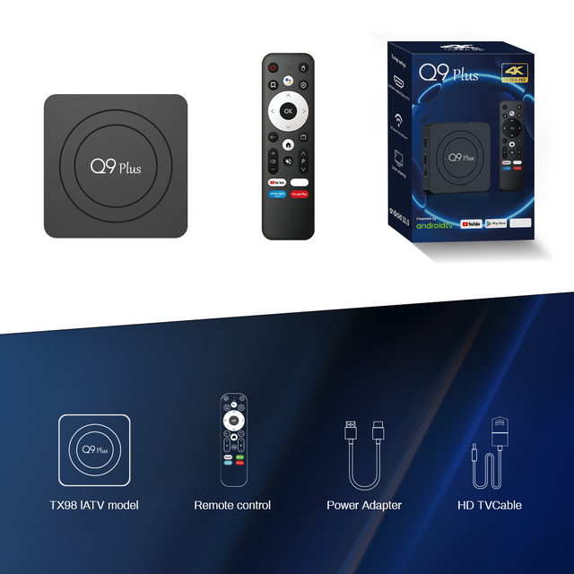 Best Selling Android 10 Smart Tv Box Streaming H313 2gb 16gb Q9+ Set Top Tv Digital Android Tv Atv Os with BT Remote Controller