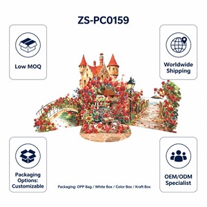 Carte de vœux personnalisée en papier fait main, pliante en trois parties, motif château de roses 3D, pour Noël et les fêtes - Product Image 6
