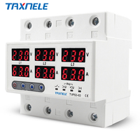 Protecteur de tension et de courant triphasé 3 phases 63A 60A 220V 3P+N Régulateur de surtension et de sous-tension Limiteur de courant Réglable Protection