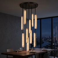 Lustre en cuivre avec cadre en laiton de luxe sur mesure, décoration d'intérieur, salle à manger, hôtel, lustre en albâtre