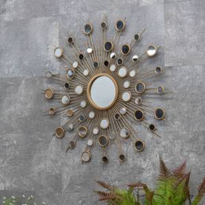 Espejo Redondo de Pared con Marco Metálico en Forma de Sol, Diseño Rústico Antiguo, Acabado Dorado Resistente - Product Image 2