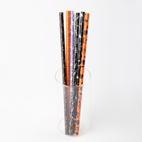 Pailles réutilisables en plastique pour Halloween, 9 pouces, motifs citrouille, chauve-souris, squelette, araignée, pour verres Mason, cadeaux de fête