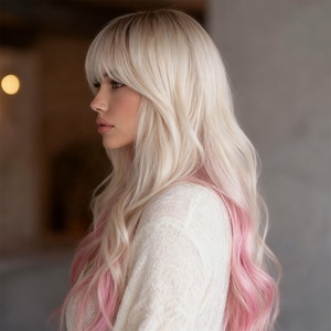 Perruque Longue Bouclée Complète Nouvelle pour Dames, Dégradé Naturel Fendu Doré Pois Rose, Fabricant de Perruques Blanches SM390 en Gros - Product Image 4