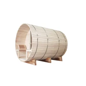 Good For Health Dry Steam 4-6 Persons Canadian Hemlock Outdoor Wooden Barrel Sauna With Electric Stove