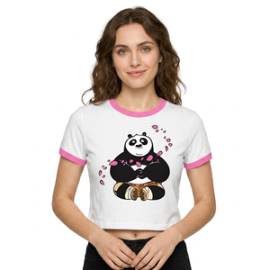 Camiseta Corta Ajustada Elástica con Estampado de Panda para Mujer, Estilo Urbano, Personalizada, Estética Y2K, Baby Tee, Venta al por Mayor - Product Image 1