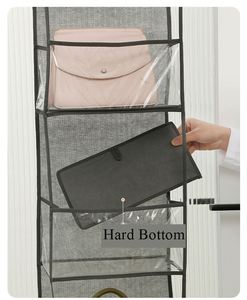 Door Hanging Organizer With 4&6-<b>Shelf</b> <b>Wall</b> <b>Mount</b> Fabric Cloth Storage for Handbags & Sundries Clear Pockets for Living Room Use - Product Image 4