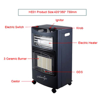 Chauffage au gaz et électrique 2-en-1 portable avec 3 réglages de chaleur, télécommande et allumage piézoélectrique, idéal pour chambre à coucher, économie d'énergie