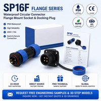 Konektor Penerbangan Tahan Air SP16F IP68 dengan Dudukan Flens, 2 3 4 5 7 9 10 Pin Kontak Solder 15A 400V, Soket Kabel, Bersertifikasi CE RoHS